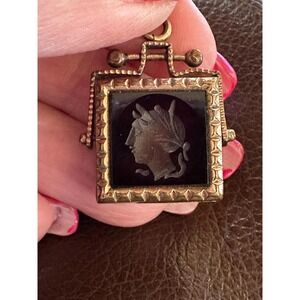 Victorian Watch Fob Spinner Intaglio Tiger Eye Pendant Charm